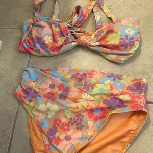 Pink lily multicolor flower bikini size medium